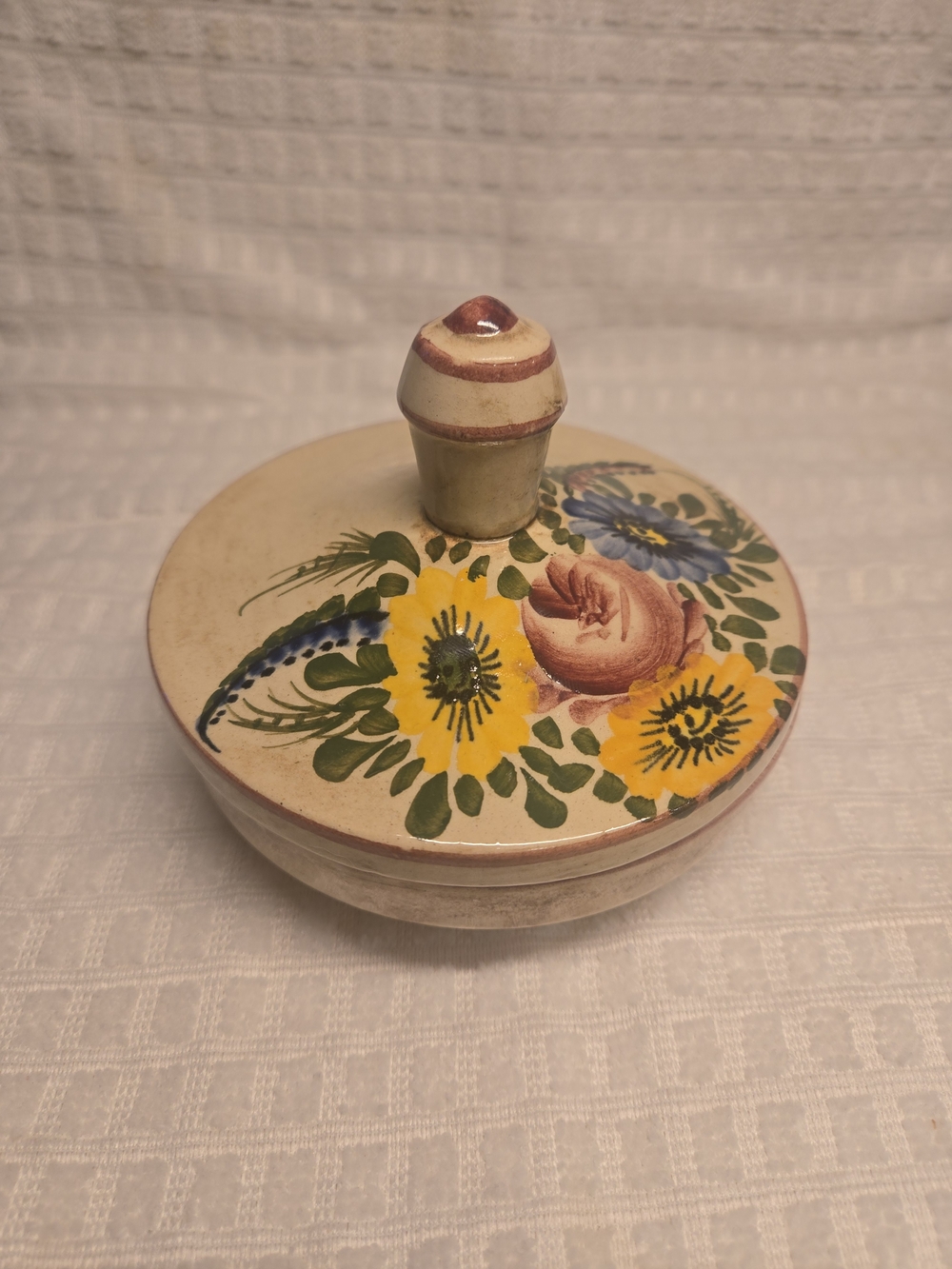 Vintage Hubert Bequet Belgium Hand Painted Ceramic Lidded Trinket Box Jar 1739